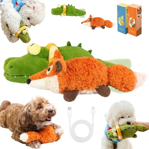 The Mellow Dog - Calming Crocodile, Interactive Plush Dog Toy with Automatic Tail-Wagging to Keep Them Busy, Soft & Washable Sicher Kauspielzeug FüR Hunde Und Katzen (Krokodil+Fuchs, 2PCS) von Donubiiu