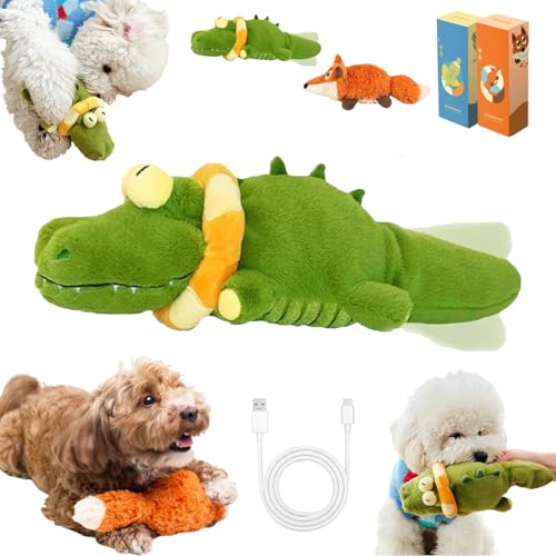 The Mellow Dog - Calming Crocodile, Interactive Plush Dog Toy with Automatic Tail-Wagging to Keep Them Busy, Soft & Washable Sicher Kauspielzeug FüR Hunde Und Katzen (Krokodil, 1PC) von Donubiiu