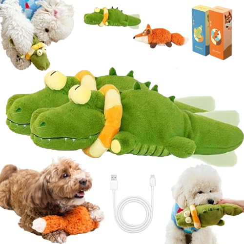 The Mellow Dog - Calming Crocodile, Interactive Plush Dog Toy with Automatic Tail-Wagging to Keep Them Busy, Soft & Washable Sicher Kauspielzeug FüR Hunde Und Katzen (Krokodil, 2PCS) von Donubiiu