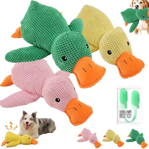The Mellow Dog Calming Duck, The Mellow Dog, Zentric Quack-Quack Duck Dog Toy, Cute No Stuffing Duck with Soft Squeaker, Durable Squeaky Dog Toys for Indoor Puppy (3Pcs) von Donubiiu
