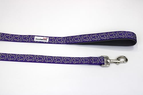 Doodlebone Gepolsterte Leine, violettes Leopardenmuster, reflektierend, 25 mm von Doodlebone