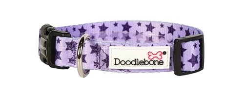 Doodlebone Originals Hundehalsband mit Muster, Violette Sterne, Größe 6–11 von Doodlebone