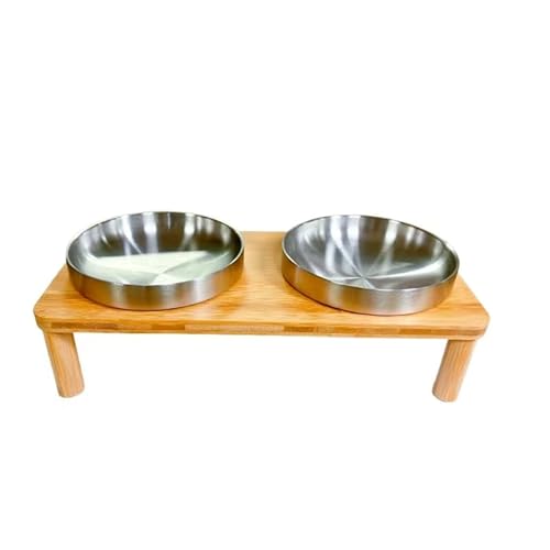 DoogCat Erhöhte Katzennäpfe für Indoor-Katzen – Erhöhter Bambus-Katzenfuttertisch mit 2 Edelstahl-Schalen, verstellbare Höhe (10,8 cm/7,8 cm), Schnurrhaarfreundliche Futterstation von DoogCat