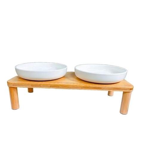 DoogCat Erhöhte Katzennäpfe für Indoor-Katzen - Erhöhter Bambus-Katzenfuttertisch mit 2 Keramikschalen, höhenverstellbar (10,8 cm/7,8 cm), Schnurrhaarfreundliche Futterstation von DoogCat