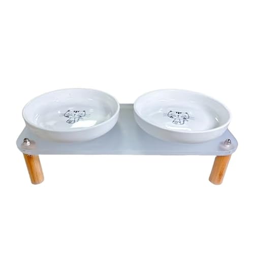 DoogCat Erhöhte Katzennäpfe für Indoor-Katzen – Moderner Acryl-Katzenfuttertisch mit 2 Keramikschalen, verstellbare Höhe (10,3 cm/7,3 cm), Schnurrhaarfreundliche, erhöhte Futterstation von DoogCat