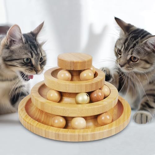 DoogCat Katzenballbahn - 3-stufiger Katzenballturm mit 9 abnehmbaren Bällen für interaktives Spielen und geistige, körperliche Übung - Große Größe von DoogCat