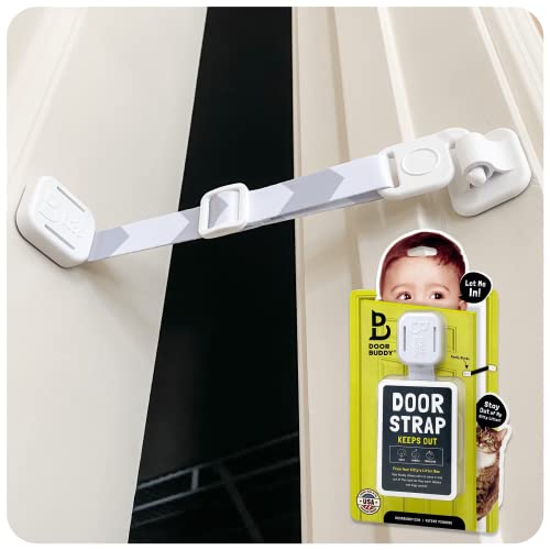 Door Buddy Baby sicheres Türschloss mit verstellbarem Gurt. Sie brauchen kein Baby Gatter. Kindersicheres Zimmer mit Katzentoilette, während die Katzen leicht hineingehen können.(Grau) von Door Buddy