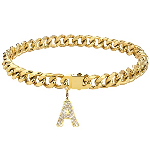 Dopetie Goldkette Hundehalsband, personalisierbar, mit glitzernden Zirkonen, Metall, kubanische Glieder für mittelgroße und große Hunde, Haustiere, robust, kaufest, Buchstabe A, 55,9 cm Dopetie Goldkette Hundehalsband, personalisierbar, mit glitzernden Zirkonen, Metall, kubanische Glieder für mittelgroße und große Hunde, Haustiere, robust, kaufest, Buchstabe A, 55,9 cm von Dopetie