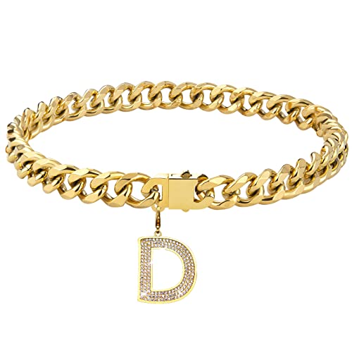 Dopetie Goldkette Hundehalsband, personalisierbar, mit glitzernden Zirkonen, Metall, kubanische Glieder für mittelgroße und große Hunde, Haustiere, robust, kaufest, Buchstabe D, 50,8 cm Dopetie Goldkette Hundehalsband, personalisierbar, mit glitzernden Zirkonen, Metall, kubanische Glieder für mittelgroße und große Hunde, Haustiere, robust, kaufest, Buchstabe D, 50,8 cm von Dopetie