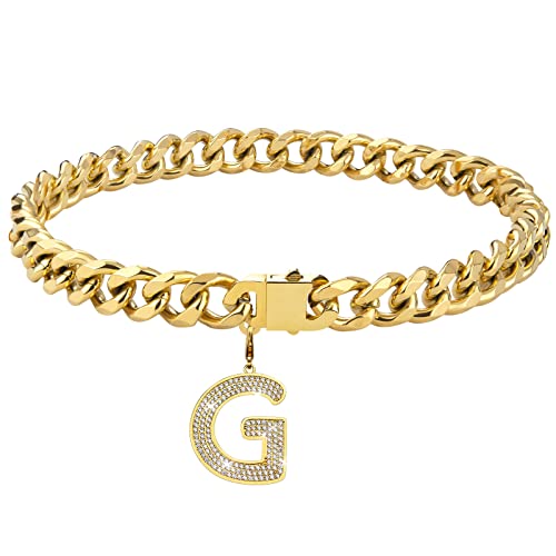 Dopetie Goldkette Hundehalsband, personalisierbar, mit glitzernden Zirkonen, Metall, kubanische Glieder für mittelgroße und große Hunde, Haustiere, robust, kaufest, Buchstabe G, 55,9 cm Dopetie Goldkette Hundehalsband, personalisierbar, mit glitzernden Zirkonen, Metall, kubanische Glieder für mittelgroße und große Hunde, Haustiere, robust, kaufest, Buchstabe G, 55,9 cm von Dopetie