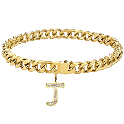 Dopetie Goldkette Hundehalsband, personalisierbar, mit glitzernden Zirkonen, Metall, kubanische Glieder für mittelgroße und große Hunde, Haustiere, robust, kaufest, Buchstabe J, 55,9 cm Dopetie Goldkette Hundehalsband, personalisierbar, mit glitzernden Zirkonen, Metall, kubanische Glieder für mittelgroße und große Hunde, Haustiere, robust, kaufest, Buchstabe J, 55,9 cm von Dopetie