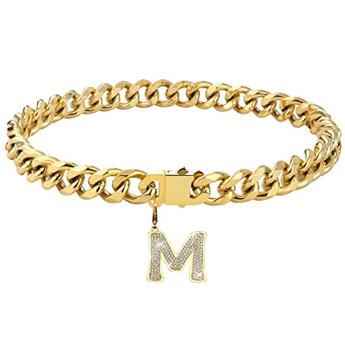 Dopetie Goldkette Hundehalsband, personalisierbar, mit glitzernden Zirkonen, Metall, kubanische Glieder für mittelgroße und große Hunde, Haustiere, robust, kaufest, Buchstabe M, 55 cm Dopetie Goldkette Hundehalsband, personalisierbar, mit glitzernden Zirkonen, Metall, kubanische Glieder für mittelgroße und große Hunde, Haustiere, robust, kaufest, Buchstabe M, 55 cm von Dopetie