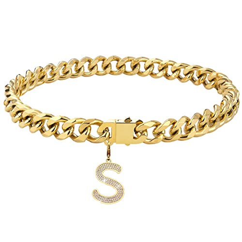 Dopetie Goldkette Hundehalsband, personalisierbar, mit glitzernden Zirkonen, Metall, kubanische Glieder für mittelgroße und große Hunde, Haustiere, robust, kaufest, Buchstabe S, 50,8 cm Dopetie Goldkette Hundehalsband, personalisierbar, mit glitzernden Zirkonen, Metall, kubanische Glieder für mittelgroße und große Hunde, Haustiere, robust, kaufest, Buchstabe S, 50,8 cm von Dopetie
