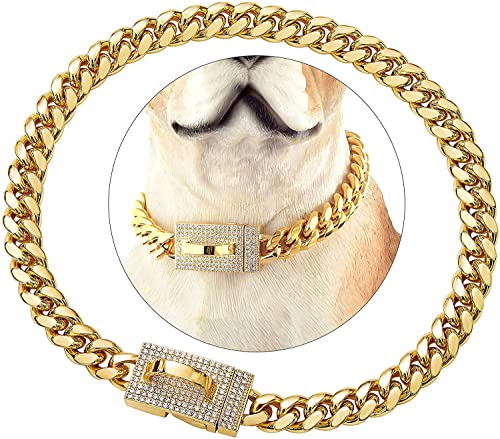 Dopetie Goldkette Hundehalsband mit glitzernden Zirkonen, Metall, kubanische Glieder für mittelgroße und große Hunde, Haustiere, robust, kaufest, 55,9 cm Dopetie Goldkette Hundehalsband mit glitzernden Zirkonen, Metall, kubanische Glieder für mittelgroße und große Hunde, Haustiere, robust, kaufest, 55,9 cm von Dopetie