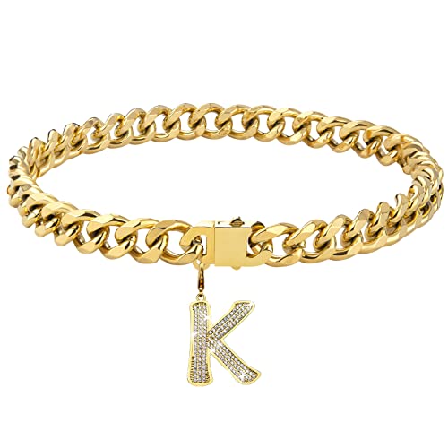 Dopetie Hundehalsband mit goldfarbenen Buchstaben, personalisierbar, mit glitzernden Zirkonen, Metall, kubanische Glieder für mittelgroße und große Hunde, Haustiere, robust, kaufest, 50,8 cm, Dopetie Hundehalsband mit goldfarbenen Buchstaben, personalisierbar, mit glitzernden Zirkonen, Metall, kubanische Glieder für mittelgroße und große Hunde, Haustiere, robust, kaufest, 50,8 cm, von Dopetie