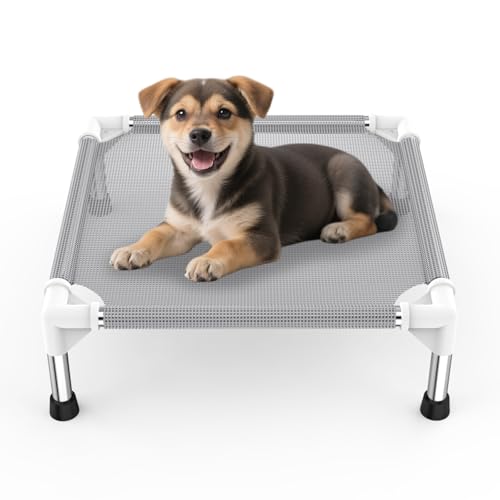 Erhöhtes Hundebett mit Teslin-Kühlgewebe, leichtes Hundebett für kleine Hunde, wasserdicht und waschbar, atmungsaktives Netzgewebe, erhöhtes Haustierbett für drinnen und draußen, rutschfest, leicht zu Erhöhtes Hundebett mit Teslin-Kühlgewebe, leichtes Hundebett für kleine Hunde, wasserdicht und waschbar, atmungsaktives Netzgewebe, erhöhtes Haustierbett für drinnen und draußen, rutschfest, leicht zu von Dopliv