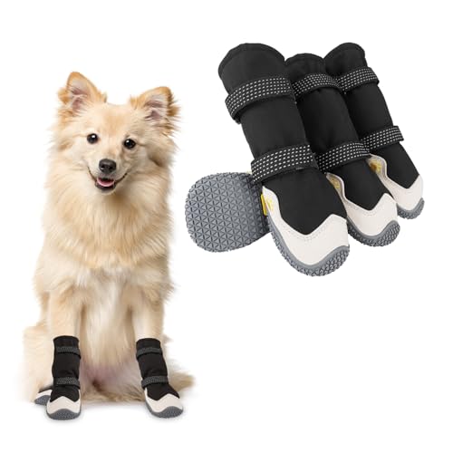 Hundeschuhe,4 Stück Hundeschuhe Pfotenschutz, Kurzer Stil wasserdichte Hundeschuhe Mit Rutschfester Gummisohle und reflektierenden Riemen, Atmungsaktiv Hundestiefel, Dog Shoes (Schwarz&Weiß, 3#) Hundeschuhe,4 Stück Hundeschuhe Pfotenschutz, Kurzer Stil wasserdichte Hundeschuhe Mit Rutschfester Gummisohle und reflektierenden Riemen, Atmungsaktiv Hundestiefel, Dog Shoes (Schwarz&Weiß, 3#) von Dopoy
