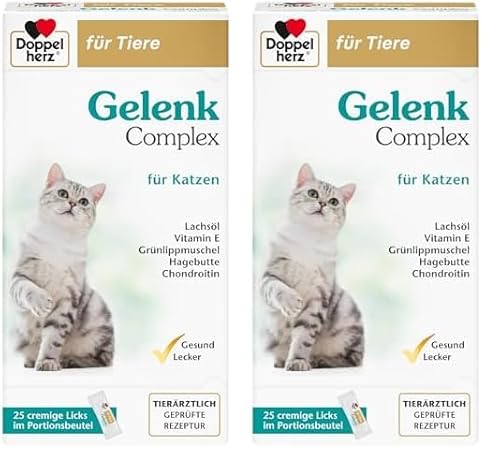 Doppelherz Gelenk Complex für Katzen – Mit essentiellen Omega-3 Fettsäuren + Vitamin E – 25 Licks (Packung mit 2) von Doppelherz