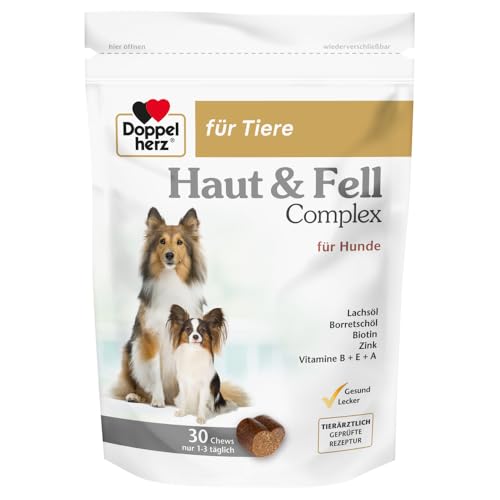 Doppelherz Haut und Fell Complex für Hunde – Zur Unterstützung der Hautfunktion bei Dermatose und übermäßigem Haarausfall – 30 Chews von Doppelherz