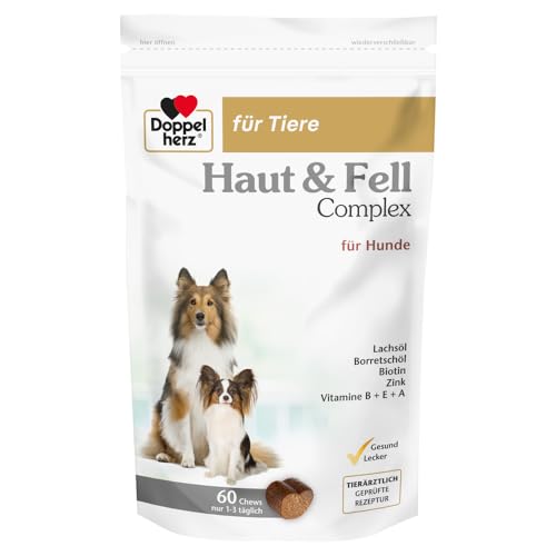 Doppelherz Haut und Fell Complex für Hunde – Mit wichtigen Omega-3 und Omega-6 Fettsäuren – 60 Chews von Doppelherz