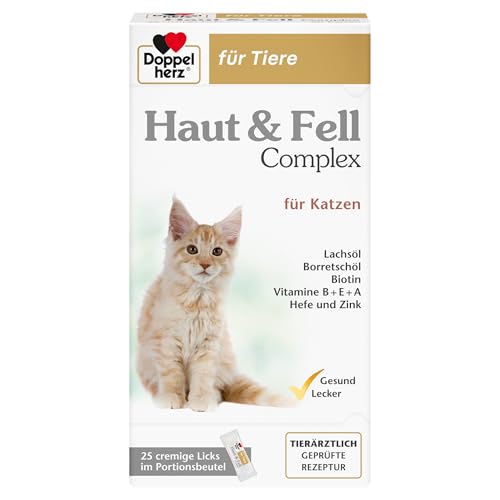 Doppelherz Haut und Fell Complex für Katzen - Mit wichtigen Omega-3 und Omega-6 Fettsäuren- 25 Licks von Doppelherz