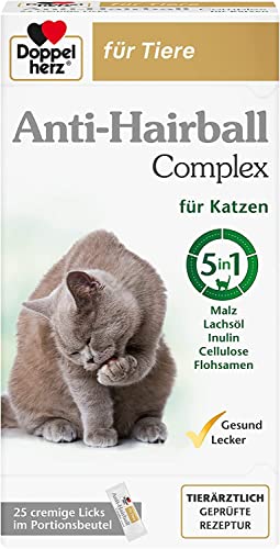 Doppelherz Anti-Hairball Complex für Katzen – Mit wertvollen Faserstoffen und Ölen zur Unterstützung der Verdauung bei Haarballen – 25 cremige Licks von Doppelherz