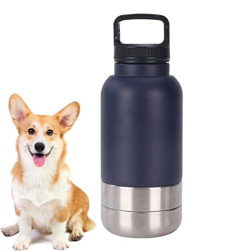 Dopsyesn Tragbare Wasserflasche Für Hunde,Isolierte Hundewasserflasche - Edelstahl 1.5L Hundenapf Mit Abnehmbarem Napf Für Spaziergang, Wanderung, Und Outdoor von Dopsyesn