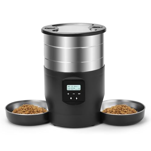 Futterspender für Katzen, 4,5 l, automatischer Futterspender mit 2 Schalen, Sprachfunktion 10 s, 2,4 GHz, Futterspender für Katzen aus Edelstahl, automatischer Futternapf für kleine / mittlere Tiere von Doramier