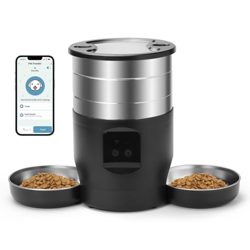 Futterspender für Katzen, 4,5 l, automatischer Futterspender mit 2 Schalen, Sprachfunktion 10 s, 2,4 GHz, Futterspender für Katzen aus Edelstahl, automatischer Futternapf für kleine / mittlere Tiere von Doramier