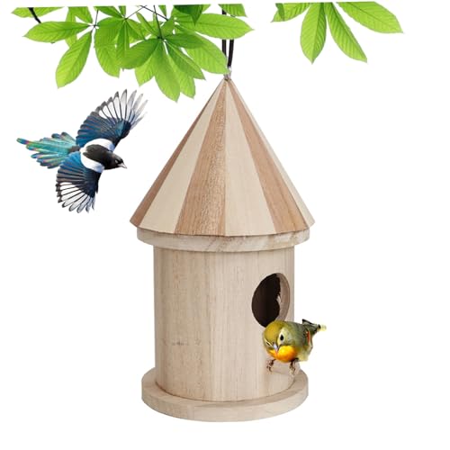 Hölzerner Vogelhaus hängende DIY Outdoor minimalistische wetterfeste Vogelhaus Robin Nistbox für Garten kleine Vögel, runde Tür von Dorccsi
