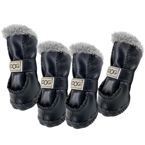 Hunde Winterstiefel 4pcs/Set Wärme Plüsch mit synthetischen Lederhundschuhen weiche Hundeschneeschnee für kleine und mittelgroße Hunde Winterstiefel Hundeschnee Stiefel Hundeversorgungen, Größe 1## von Dorccsi