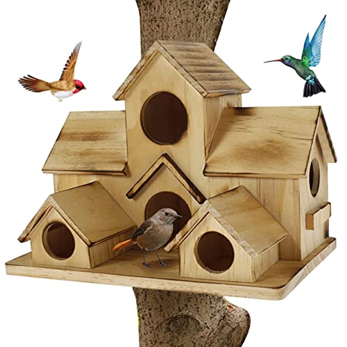Vogelhäuser für Außenhölzer Robin Nest Box Multi Loch Vogelhäuser mit 6 Löchern Vogelhütte für Garten kleine Vögel von Dorccsi