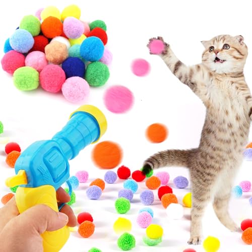 Dorhui Katzenballwerfer mit Katzenspielzeugbällen (30 Bälle + blauer Launcher) von Dorhui