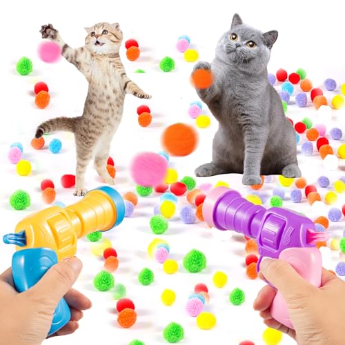 Katzenspielzeugwerfer, 100 Bälle und 2 Ballpistolenwerfer, Katzenspielzeug zum Apportieren, Kätzchen-Spielzeug für den Innenbereich, Plüschball-Schießpistole, Katzengeschenke Katzenspielzeugwerfer, 100 Bälle und 2 Ballpistolenwerfer, Katzenspielzeug zum Apportieren, Kätzchen-Spielzeug für den Innenbereich, Plüschball-Schießpistole, Katzengeschenke von Dorhui