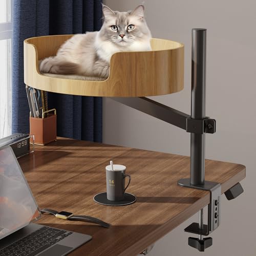 Katze Schreibtisch Bett – Erhöhte Schreibtisch Nest Katze Bett für Tisch, Desktop Katze Bett für Indoor Katzen mit einstellbarer Höhe bis 360° Rotation, Holz Katze Bett Desktop Kätzchen Möbel Katze Schreibtisch Bett – Erhöhte Schreibtisch Nest Katze Bett für Tisch, Desktop Katze Bett für Indoor Katzen mit einstellbarer Höhe bis 360° Rotation, Holz Katze Bett Desktop Kätzchen Möbel von Dorifine