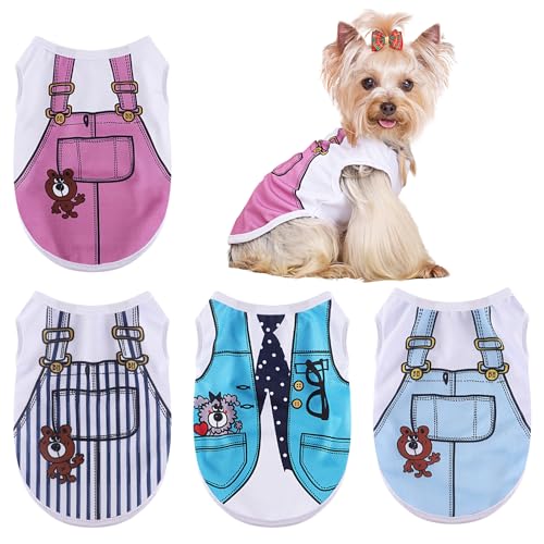 4er-Pack Shirts für Hunde, Hundeweste, T-Shirt, Kleidung, weich und dünn, niedliches Hunde-Shirt, Kleidung für extra kleine Hunde, Welpen, Größe L von Dosuyi