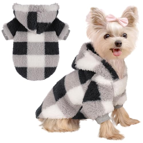 Fleece-Hunde-Kapuzenpullover, Haustierpullover für kleine Hunde, Winter, niedlich, warm, Welpen, Chihuahua, Haustierkleidung für Chihuahua, Yorkie, Teetasse, Katzenbekleidung (kariert, Schwarz, Größe Fleece-Hunde-Kapuzenpullover, Haustierpullover für kleine Hunde, Winter, niedlich, warm, Welpen, Chihuahua, Haustierkleidung für Chihuahua, Yorkie, Teetasse, Katzenbekleidung (kariert, Schwarz, Größe von Dosuyi