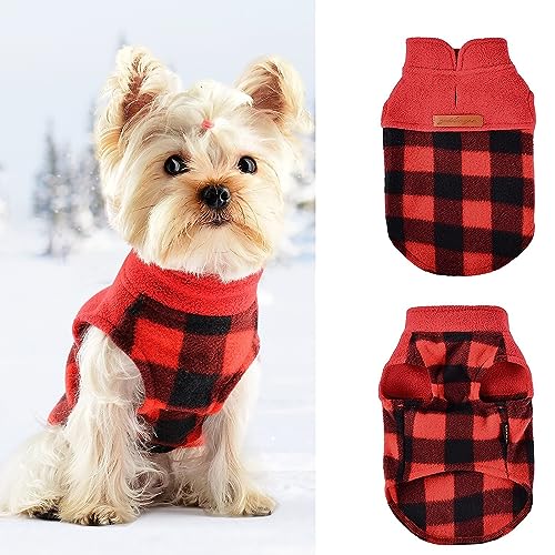 Fleece-Weste, Hundepullover, Winterkleidung für kleine Hunde, Jungen, Mädchen, warmer Pullover, Welpenpullover, weich, dehnbar, Haustier-Fleeceweste, Chihuahua-Kleidung (kariert, Größe XXS) von Dosuyi