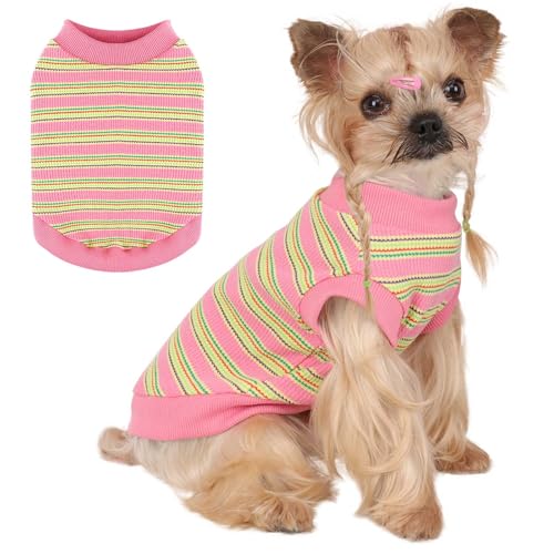 Gestreifte Hunde-Shirts, 100% Baumwolle Weste für kleine Hunde, ärmelloses Tank-Top, Haustierkleidung für Chihuahua, Yorkie, atmungsaktive Kleidung für Welpen, Kätzchen, Katze (Rosa, S) von Dosuyi