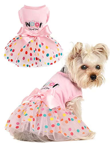 Hund Tüllkleid, Sommer Hundekleidung für kleine Hunde Mädchen Hundekleider Weiblich, Polka Pet Dog Outfit, Welpe Katze Bekleidung, Rosa (X-Small, Rosa) von Dosuyi
