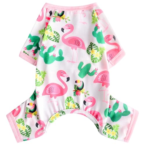 Hunde-Pyjama, Frühlings- und Sommer-Hundekleidung für kleine Hunde, Mädchen, Jungen, weich, dehnbar, Welpenkleidung, Einteiler, Katze, Haustier, Jammies-Outfit (Flamingo, Größe XXL) von Dosuyi