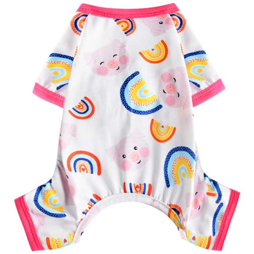 Hunde-Pyjama, Frühlings- und Sommer-Hundekleidung für kleine Hunde, Mädchen, Jungen, weich, dehnbar, Welpenkleidung, Einteiler, Katze, Haustier, Jammies-Outfit (Rosa, Regenbogen, Größe S) von Dosuyi