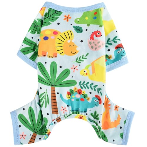 Hunde-Pyjama, Frühlings- und Sommer-Hundekleidung für kleine Hunde, Mädchen, Jungen, weich, dehnbar, Welpenkleidung, Einteiler, Katze, Haustier, Jammies-Outfit (blauer Dinosaurier, Größe XX-Large) von Dosuyi