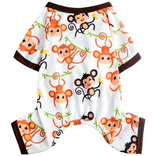 Dosuyi Hunde-Pyjama, Frühlings- und Sommer-Hundekleidung für kleine Hunde, Mädchen, Jungen, weich, dehnbar, Welpenkleidung, Einteiler, Katze, Haustier-Jammies-Outfit (Affe, klein) von Dosuyi