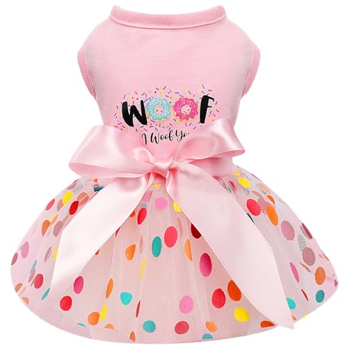 Hunde-Tüllkleid, Hundekleidung für kleine Hunde und Mädchen, leichte Welpenkleider, Haustier-Katzenbekleidung (rosa Donut, Größe M) von Dosuyi