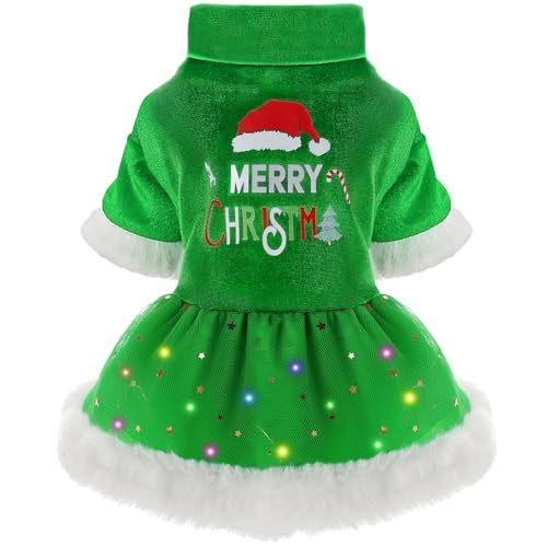 Hunde-Weihnachtspulloverkleid, LED-Licht, XXS, Winter-Hundekleidung, Pullover für kleine Hunde Mädchen, Hunde-Weihnachtsoutfits, Hunde-Weihnachtskostüme, Katzenkleidung, Haustierbekleidung (M, Grün) Hunde-Weihnachtspulloverkleid, LED-Licht, XXS, Winter-Hundekleidung, Pullover für kleine Hunde Mädchen, Hunde-Weihnachtsoutfits, Hunde-Weihnachtskostüme, Katzenkleidung, Haustierbekleidung (M, Grün) von Dosuyi