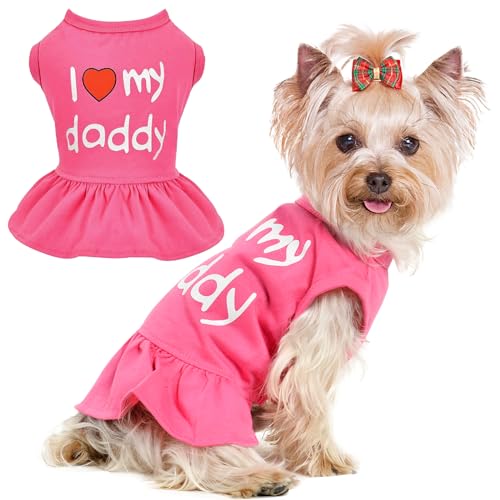Hundekleid für kleine Hunde, Mädchen, "I Love My Mom/Dad", Hundekleidung für kleine Hunde, Welpen, Katzenkleid, Rosa (Love Daddy, Größe M) von Dosuyi