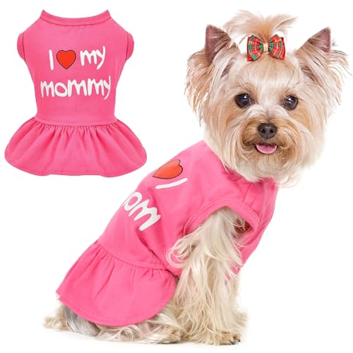 Hundekleid für kleine Hunde, Mädchen, "I Love My Mom/Dad", Hundekleidung für kleine Hunde, Welpen, Katzenkleid, Rosa (Love Mommy, Small) von Dosuyi