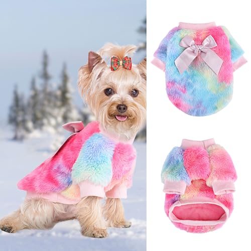 Hundepullover für kleine Hunde Mädchen, Fleece Welpen Kleidung für kleine Hunde Winter Haustier Kleidung Warme Chihuahua Kleidung Weihnachten Katze Pullover Tie-Dye von Dosuyi