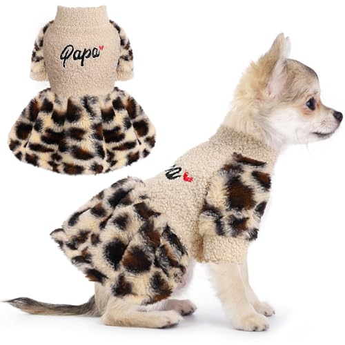 XXS Hundepullover Hundekleider für kleine Hunde Warme Hundepullover für kleine Hunde Mädchen Winter Hundekleidung Fleece Warme Welpen Derss Haustier Katze Kleidung für Chihuahua Teetasse Leopard von Dosuyi